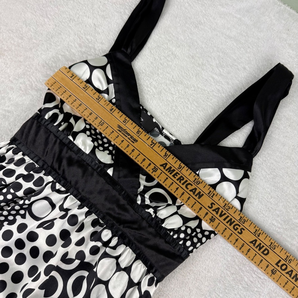 iZ‎ Byer Y2K California Polka Dot Empire Waist Satin Tie Top Black White Large - Picture 11 of 11